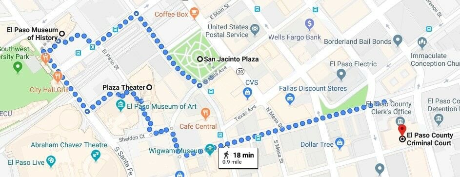 Map of Self-Guided Walking Tour of Downtown El Paso