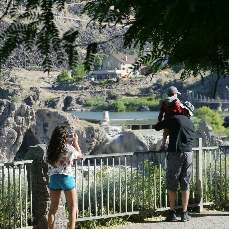 Visitors on one of the Shoshone Falls observation decks.