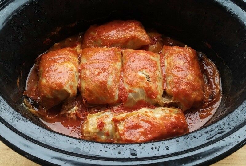 Cabbage Rolls cooking in slow cooker