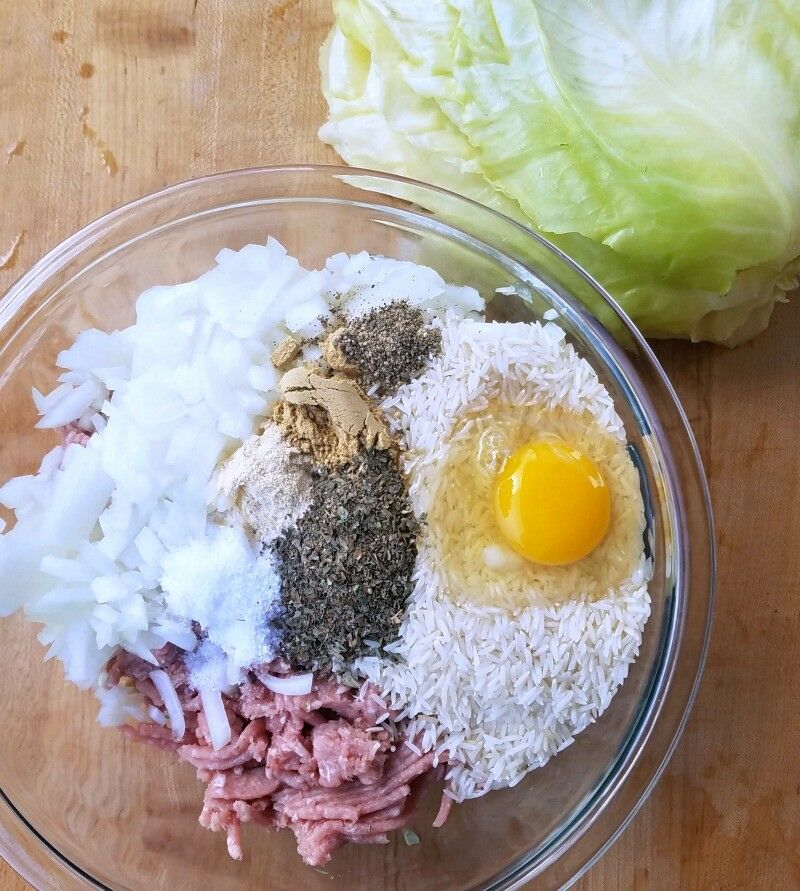 Cabbage Roll Ingredients in Bowl