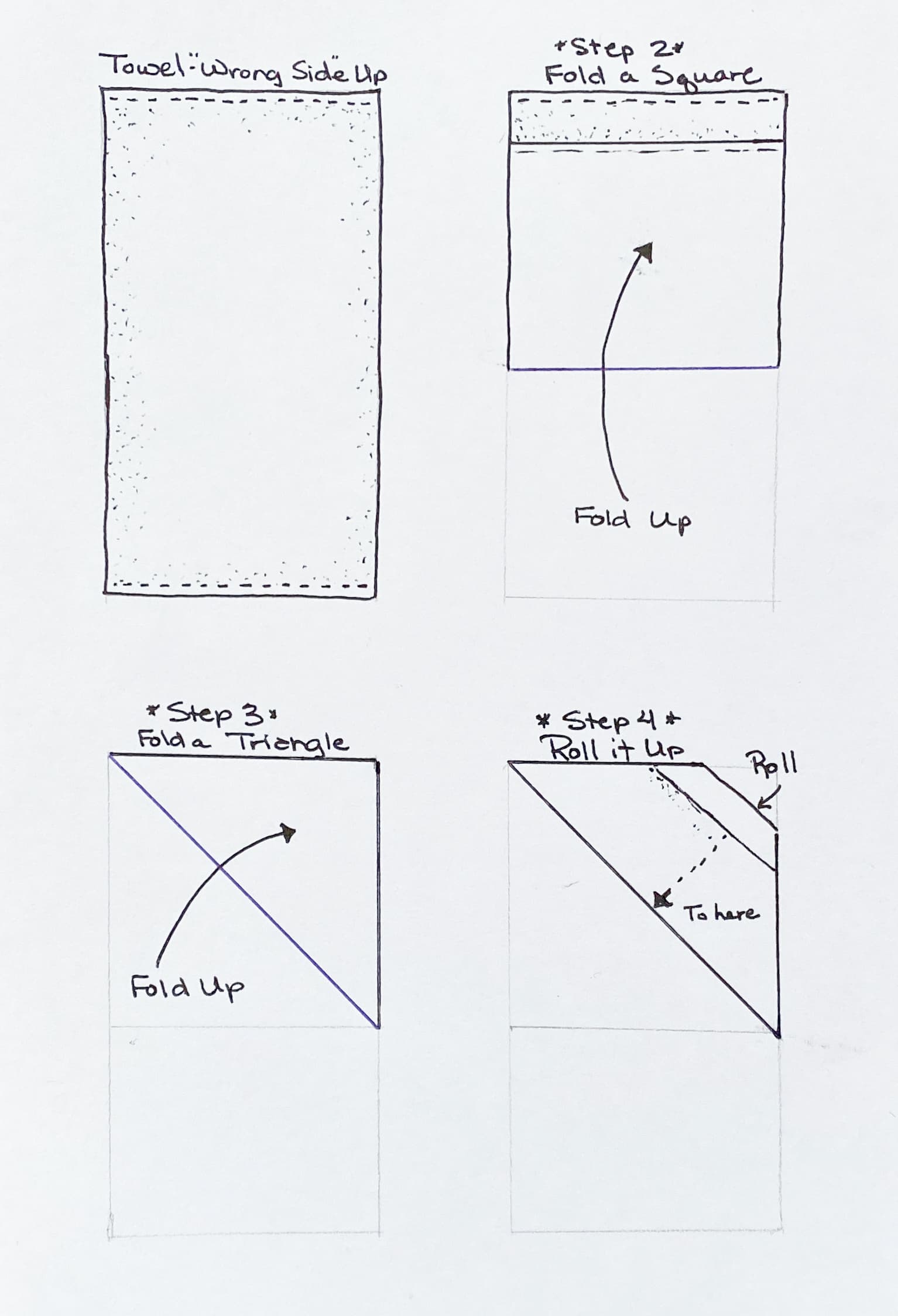Line illustration of folds done in Steps 2 - 4. 