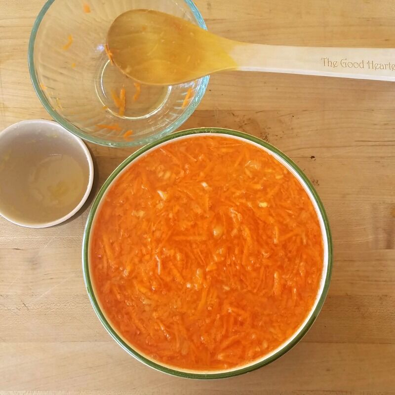 Complete jello salad in bowl, ready to refrigerate. 