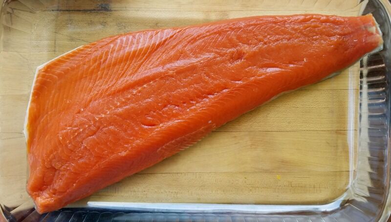 Raw salmon fillet. 