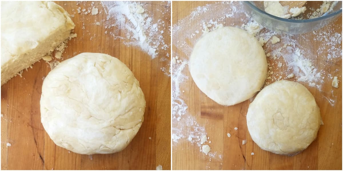 Forming disks of pie dough.