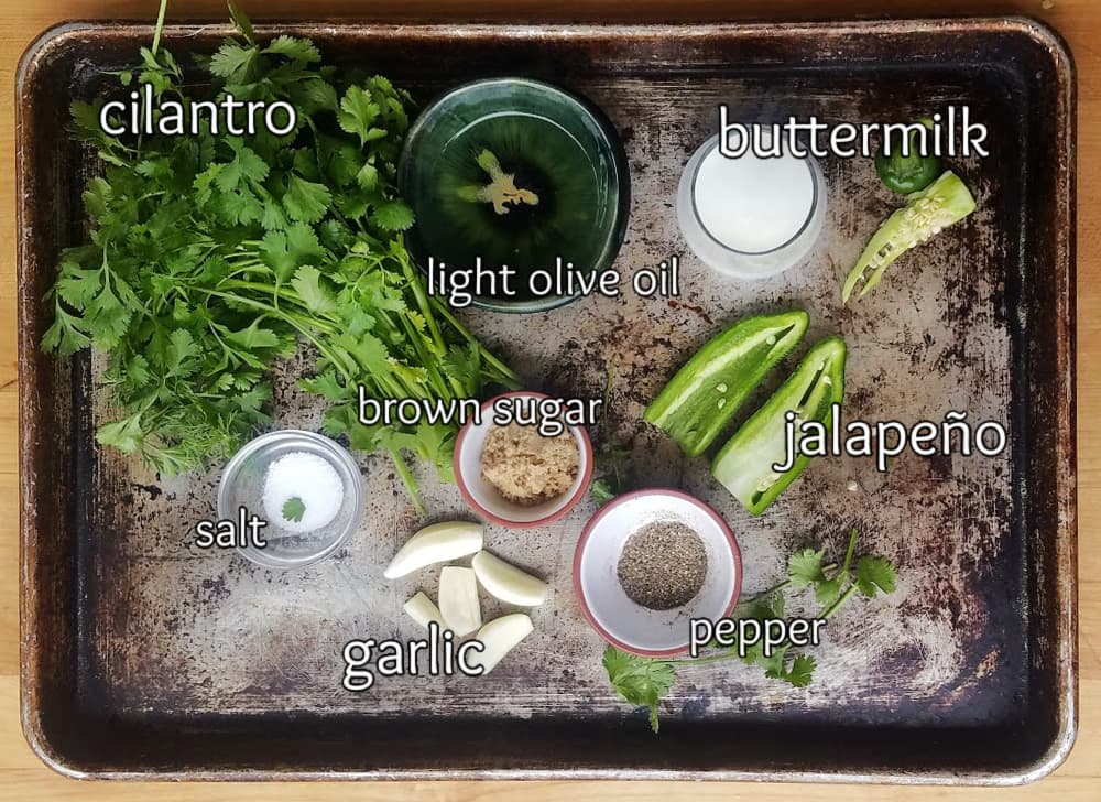 Photo of individual ingredients that go into the marinade, measured and prepped.