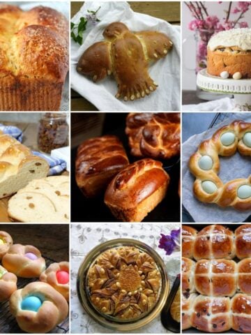 Collage of 9 Easter breads from around the world.