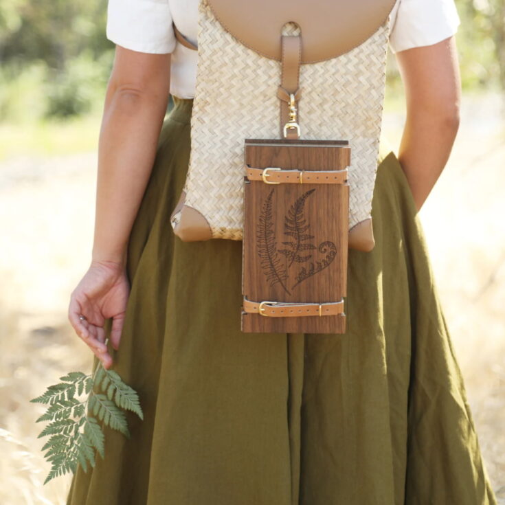 Botanical Press with Fern Design- Personalized travel hiking flower press kit with brass and leather hardware.