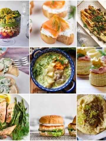 Collage: 9 different dill recipes included in post.