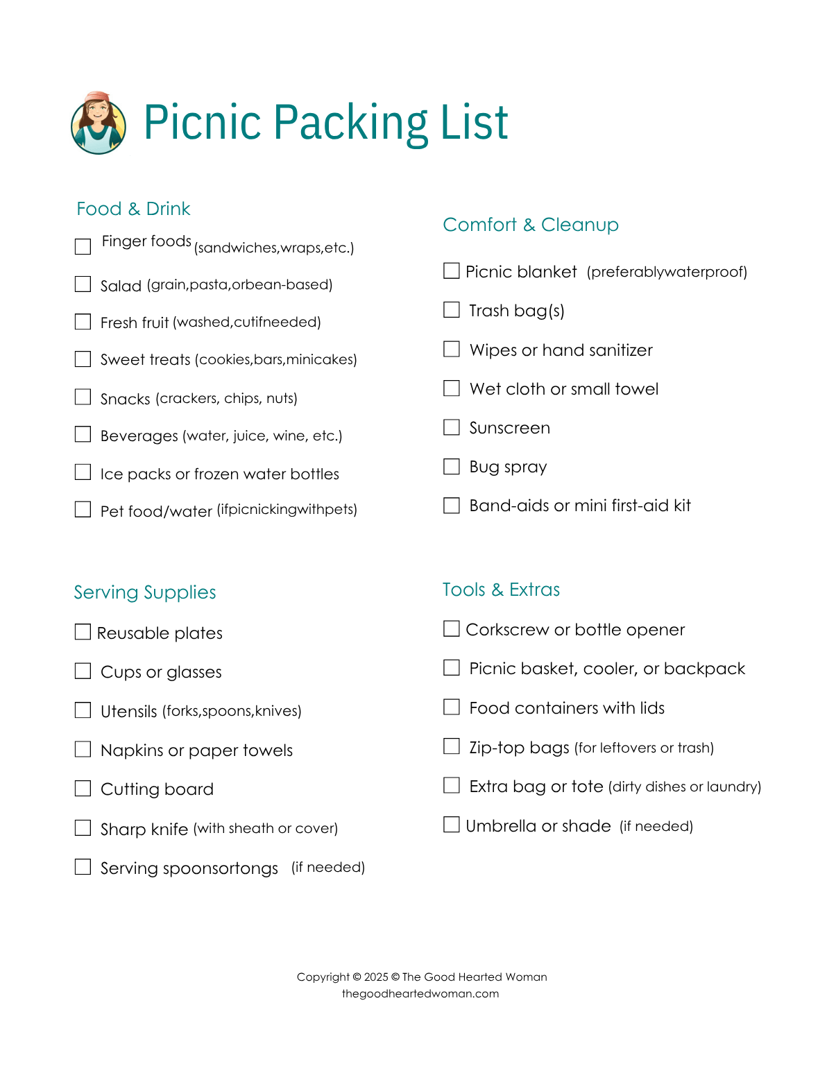 Printable Picnic Packing List PDF – free download
