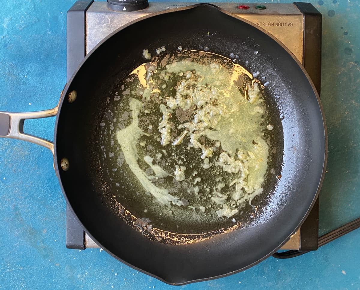 Melted butter and garlic in a small skillet.