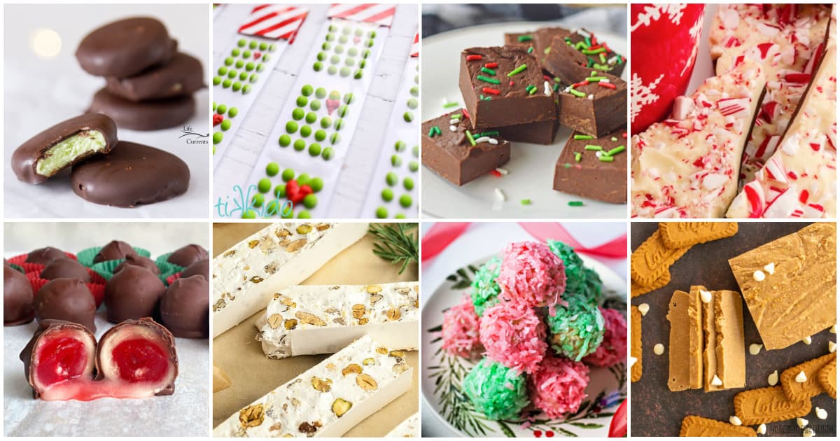 8-panel collage of different Christmas candy recipes in this collection.