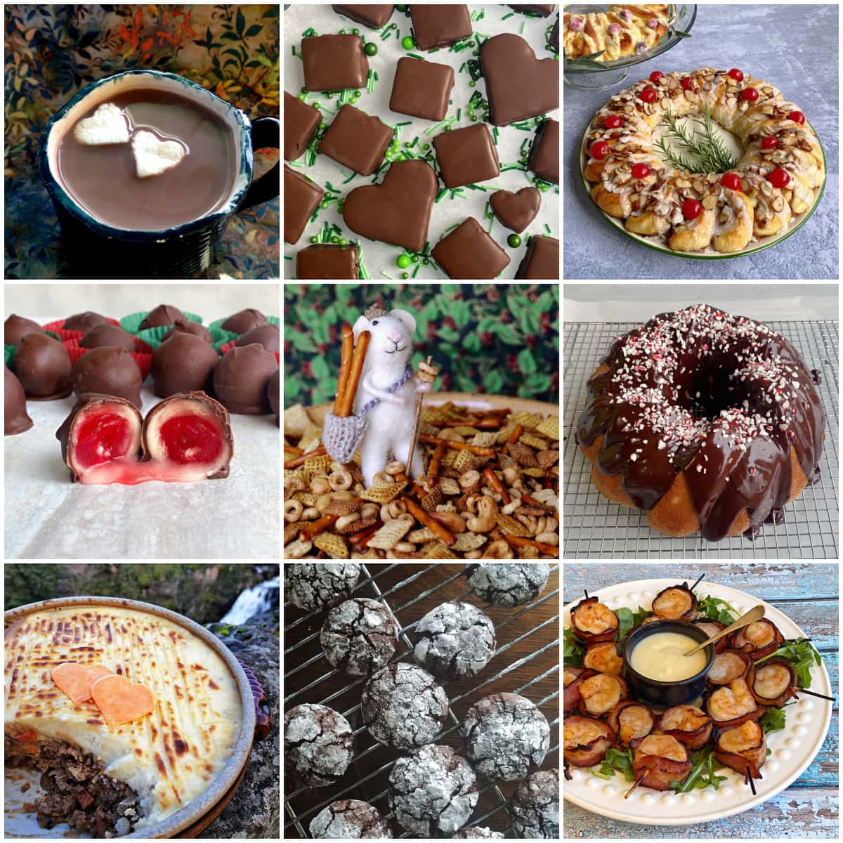 9-panel collage showing images of food and recipes from December Food Holidays calendar.
