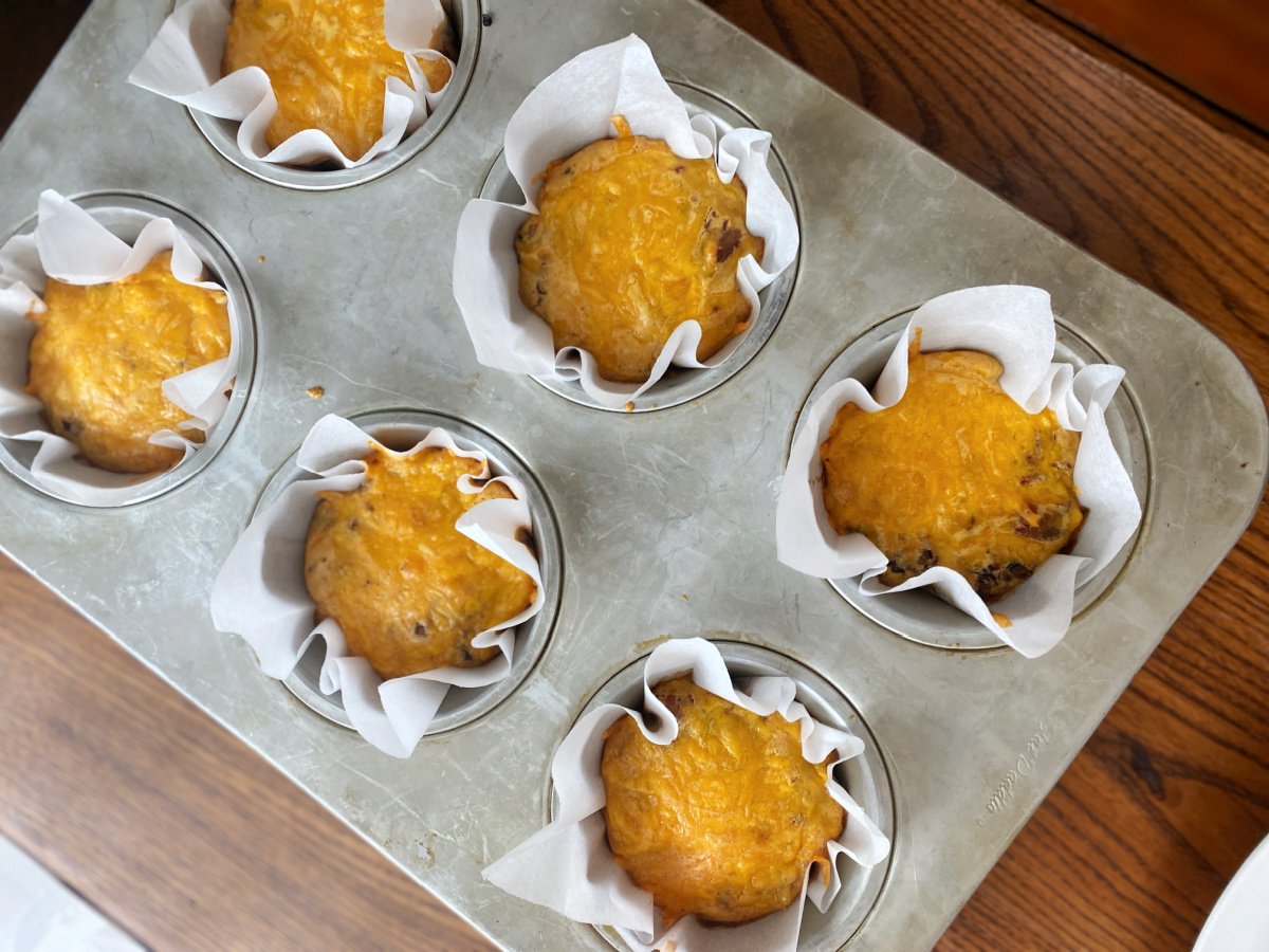 Breakfast casserole muffins, fully baked.