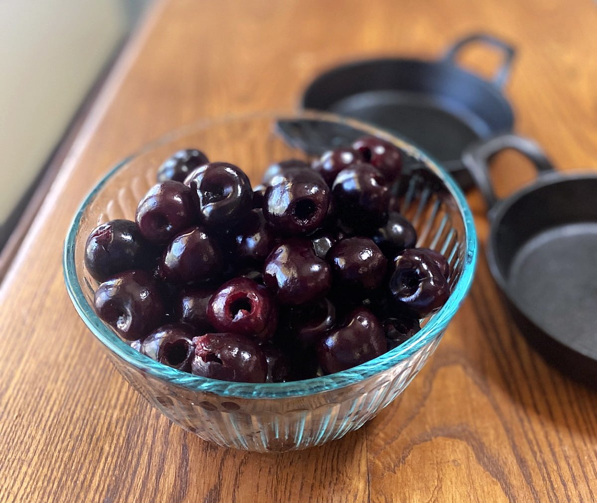 Bowl of pitted cherries.