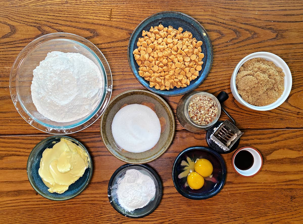 Ingredients needed for butterscotch pecan cookies